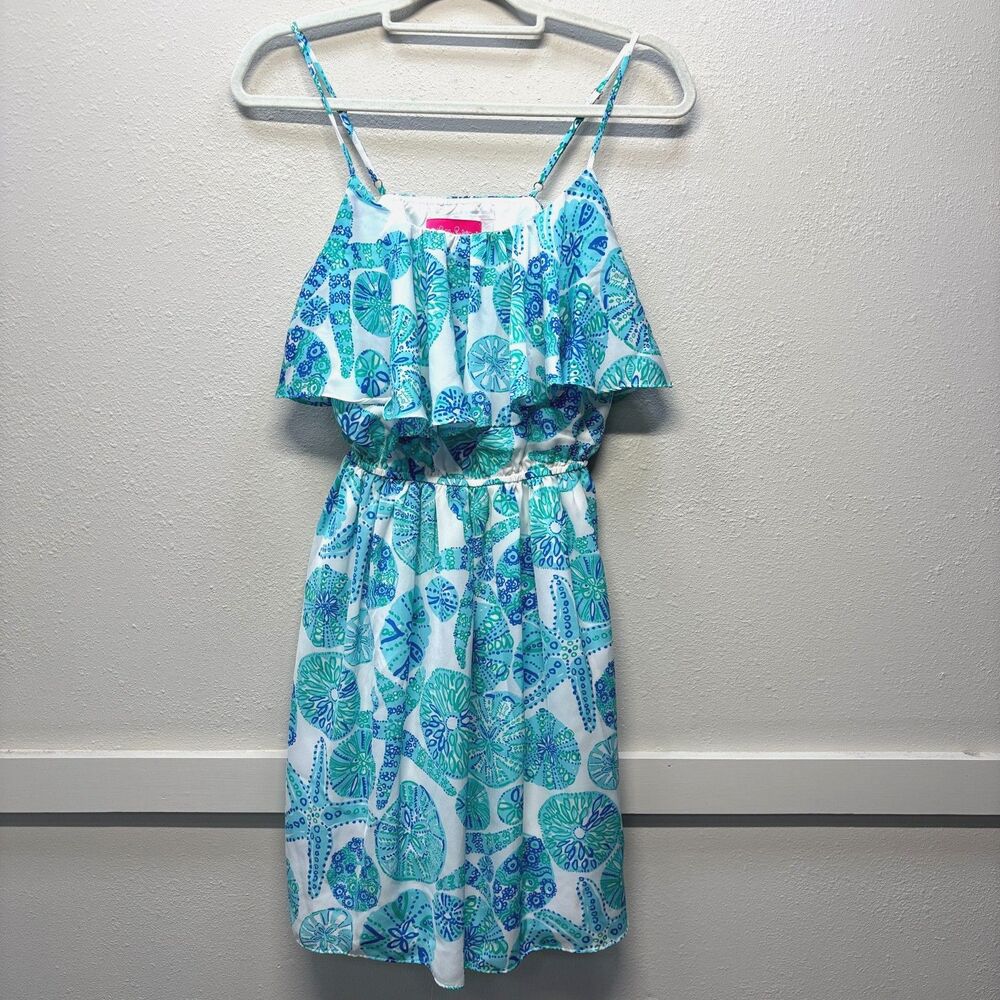 Lilly Pulitzer Target Sea Urchin For You Ruffle Blue Seashell Dress Lined S/P